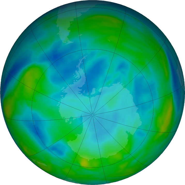 Antarctic ozone map for 06 July 2020